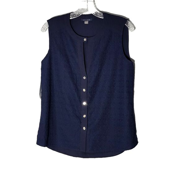 Tommy Hilfiger Sleeveless V-Neck Button up  Blouse Navy Blue Sz M - Picture 1 of 6